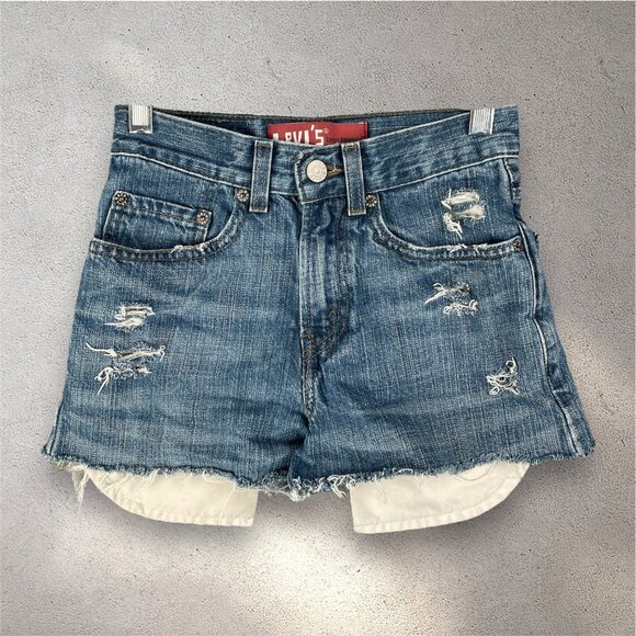 Levi’s 569 Loose Straight Cutoff Denim Shorts Women’s 10 Slim Blue Distressed - Picture 1 of 7